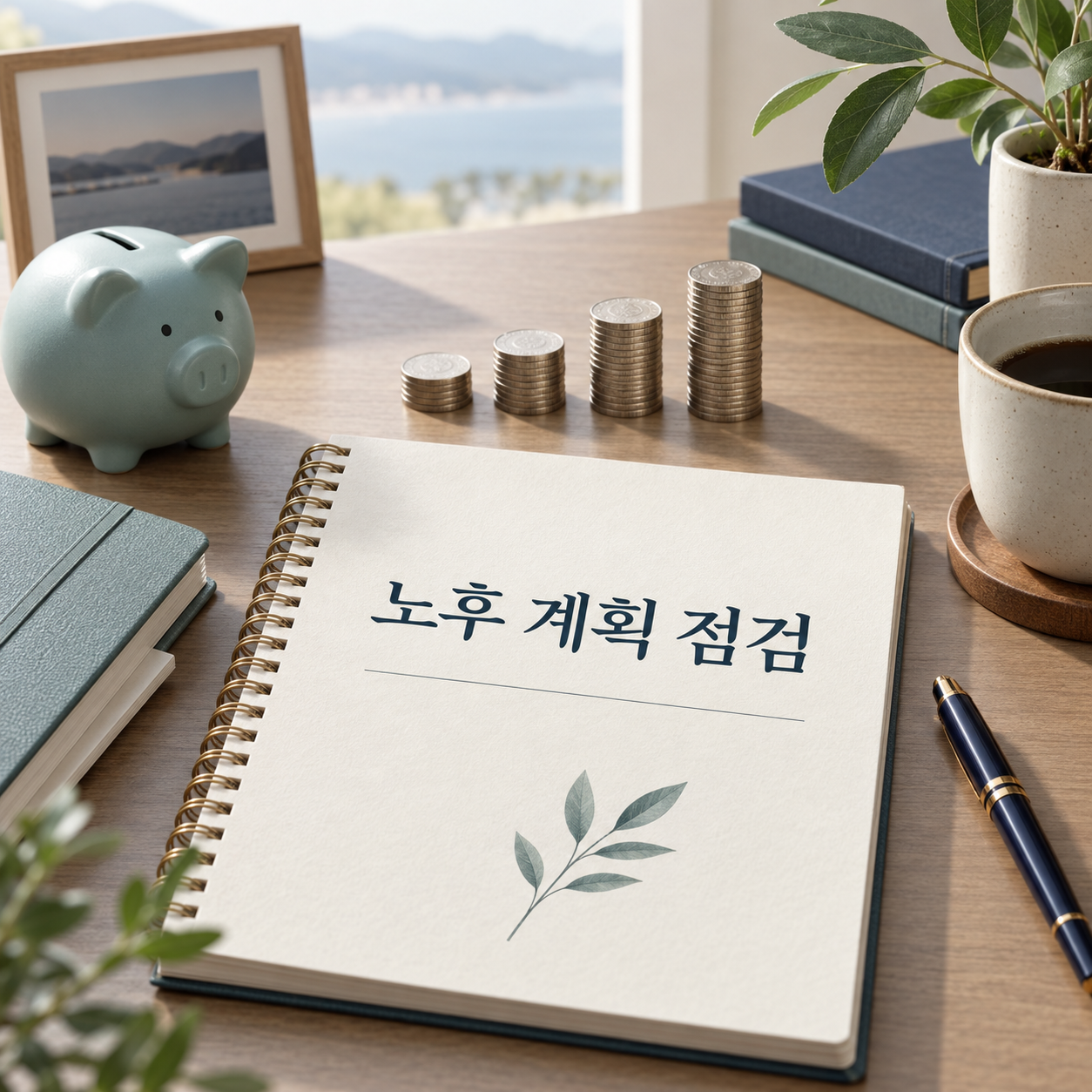 노후 계획을 점검하는 메모장과 저축 도구