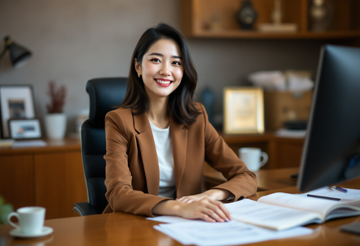 육아휴직 사업주지원금 신청 후 미소짓는 여성 CEO