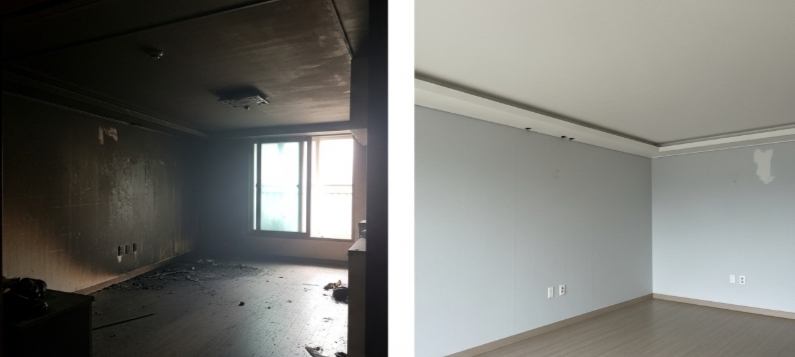 화재 청소 도배 전후