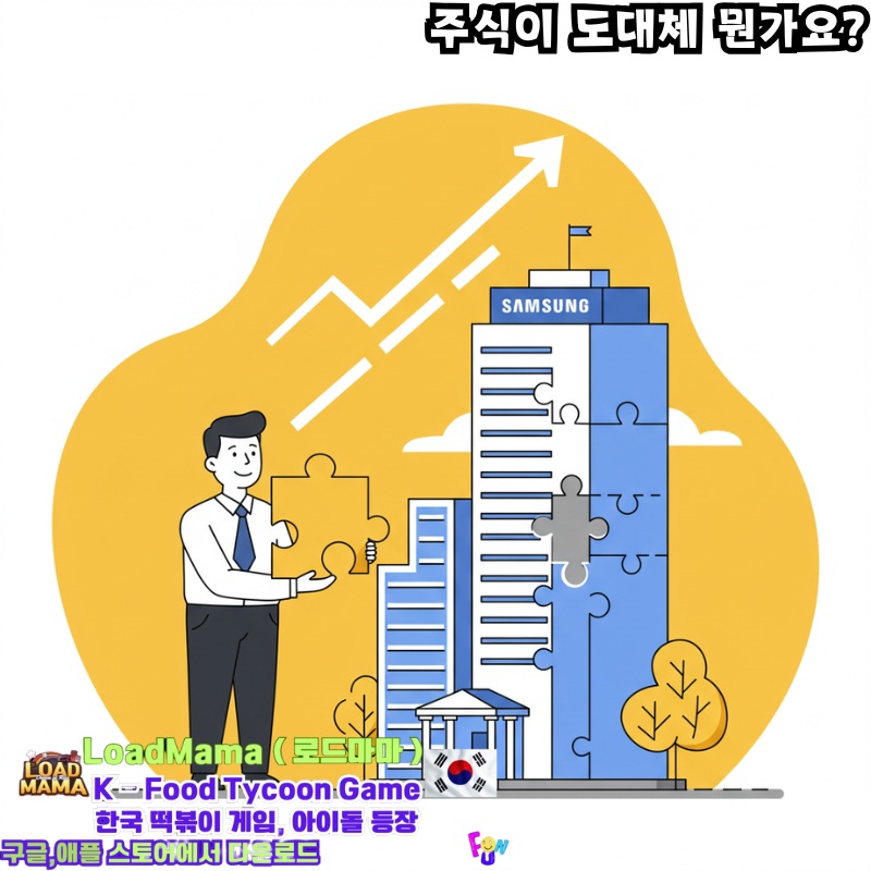 행복한 투자자가 작은 퍼즐 조각을 들고 있는 모습을 미니멀하고 친근하게 표현한 일러스트입니다.