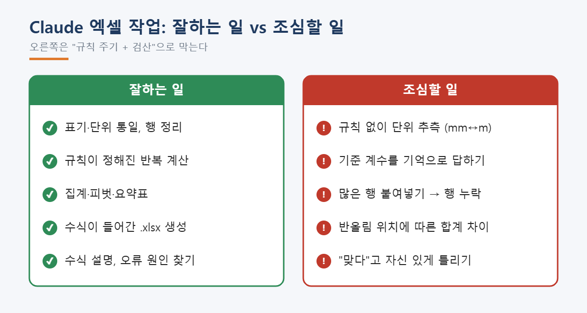 Claude 엑셀 작업에서 잘하는 일과 조심할 일