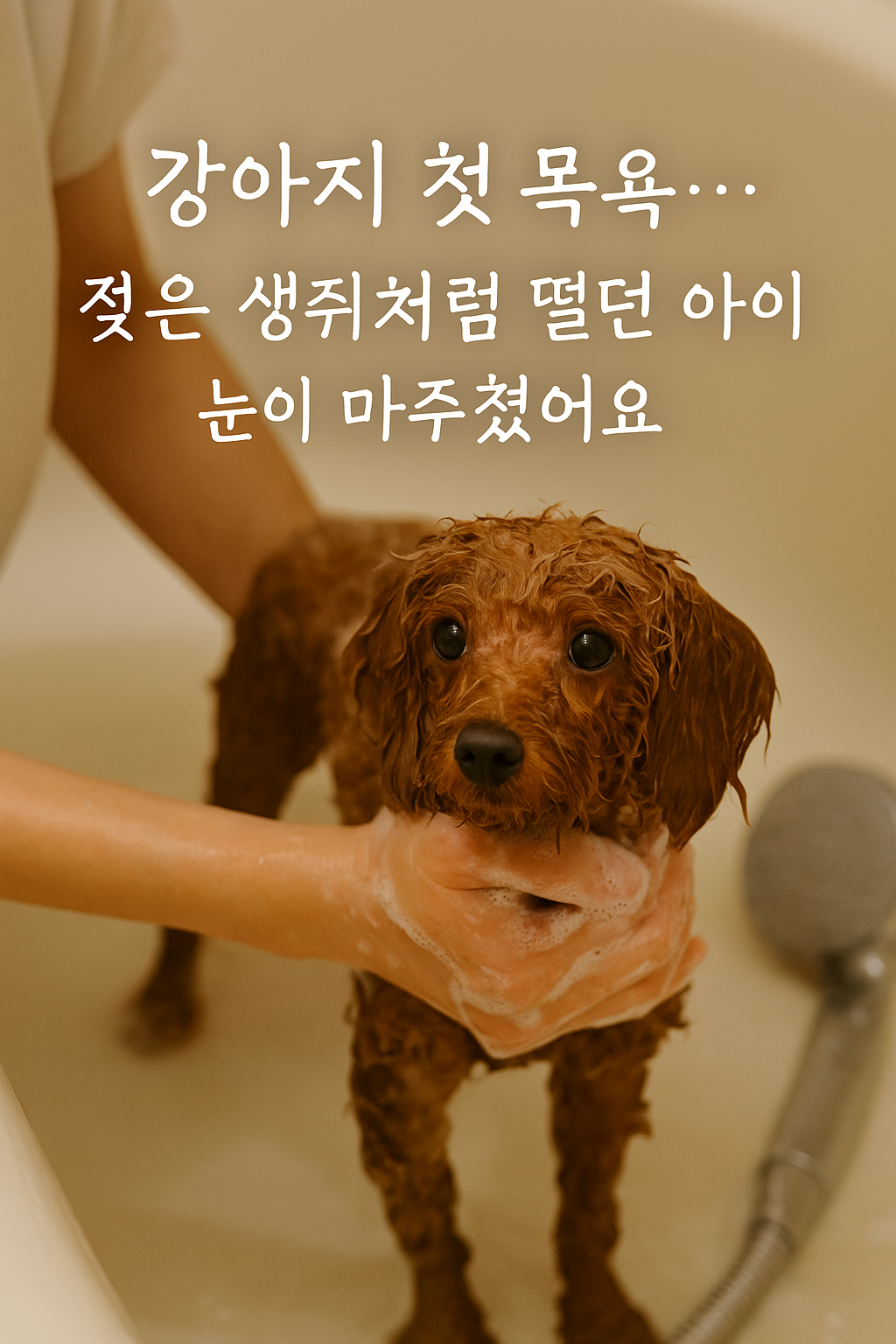 강아지 처음 목욕시키는데 생취처럼 젖어 떠는 모습