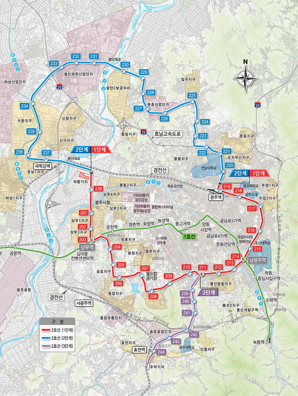 광주 지하철 2호선 노선도 위치 개통일정
