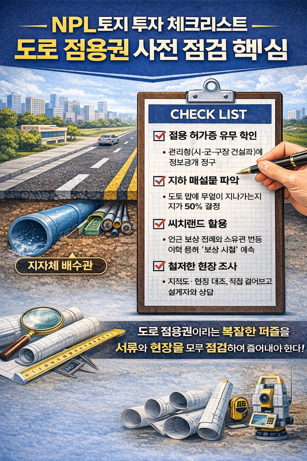 토지 투자 시 도로 점용권을 점검하기 위한 허가증&middot;지하 매설물&middot;보상 이력 체크리스트 이미