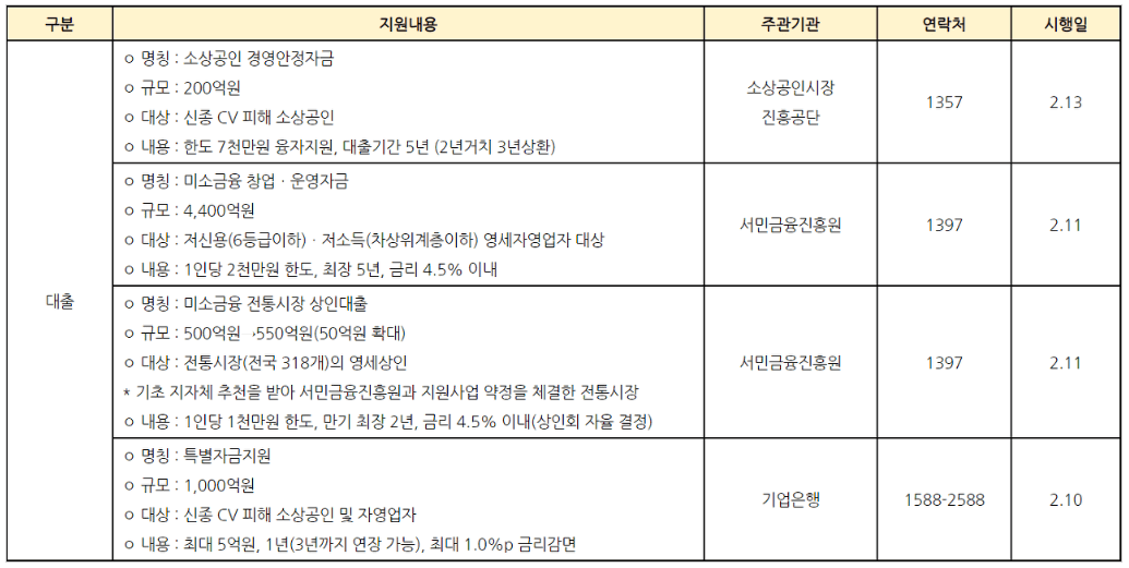 코로나 소상공인 대출 지원