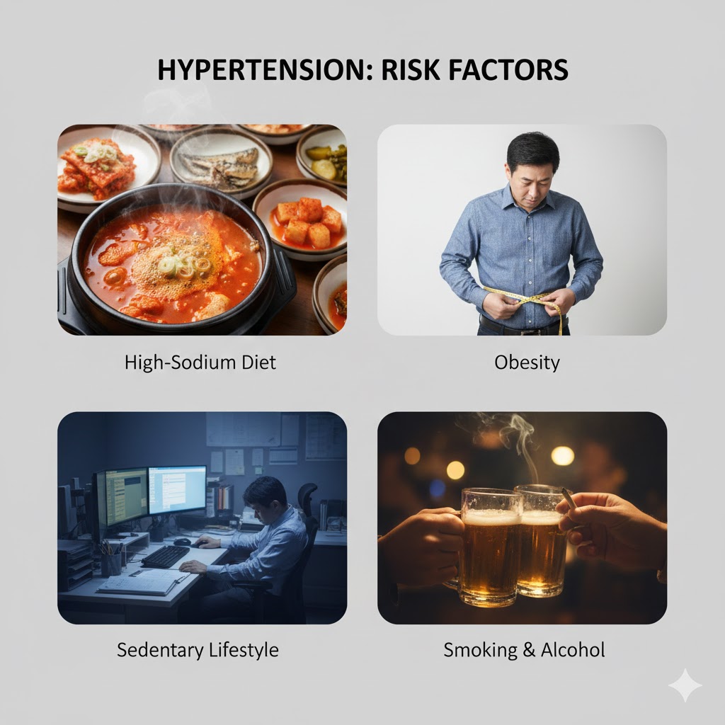 고혈압 위험요인 짠음식 비만 운동부족 음주흡연