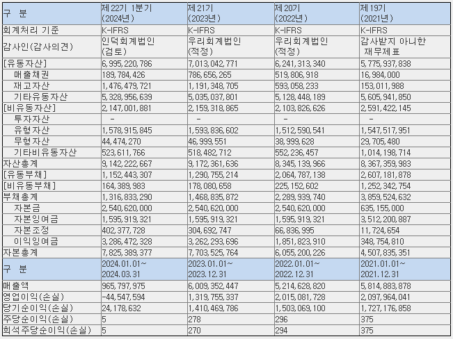 피앤에스미캐닉스 요약재무제표