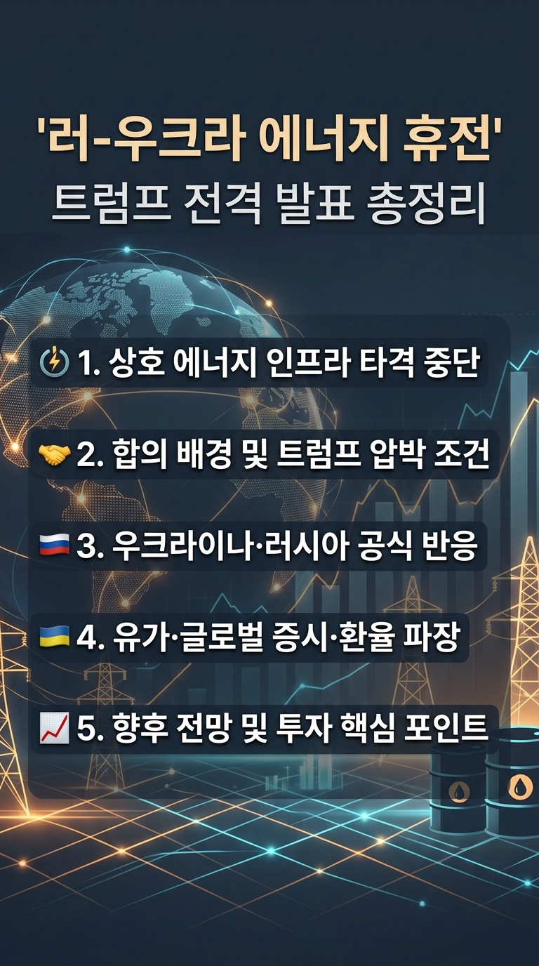 러-우크라 에너지 휴전, 트럼프 합의 발표, 휴전 내용, 조건, 반응, 증시, 유가, 환율 영향, 향후 전망