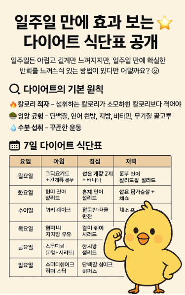 일주일 만에 효과 보는 다이어트 식단표 공개