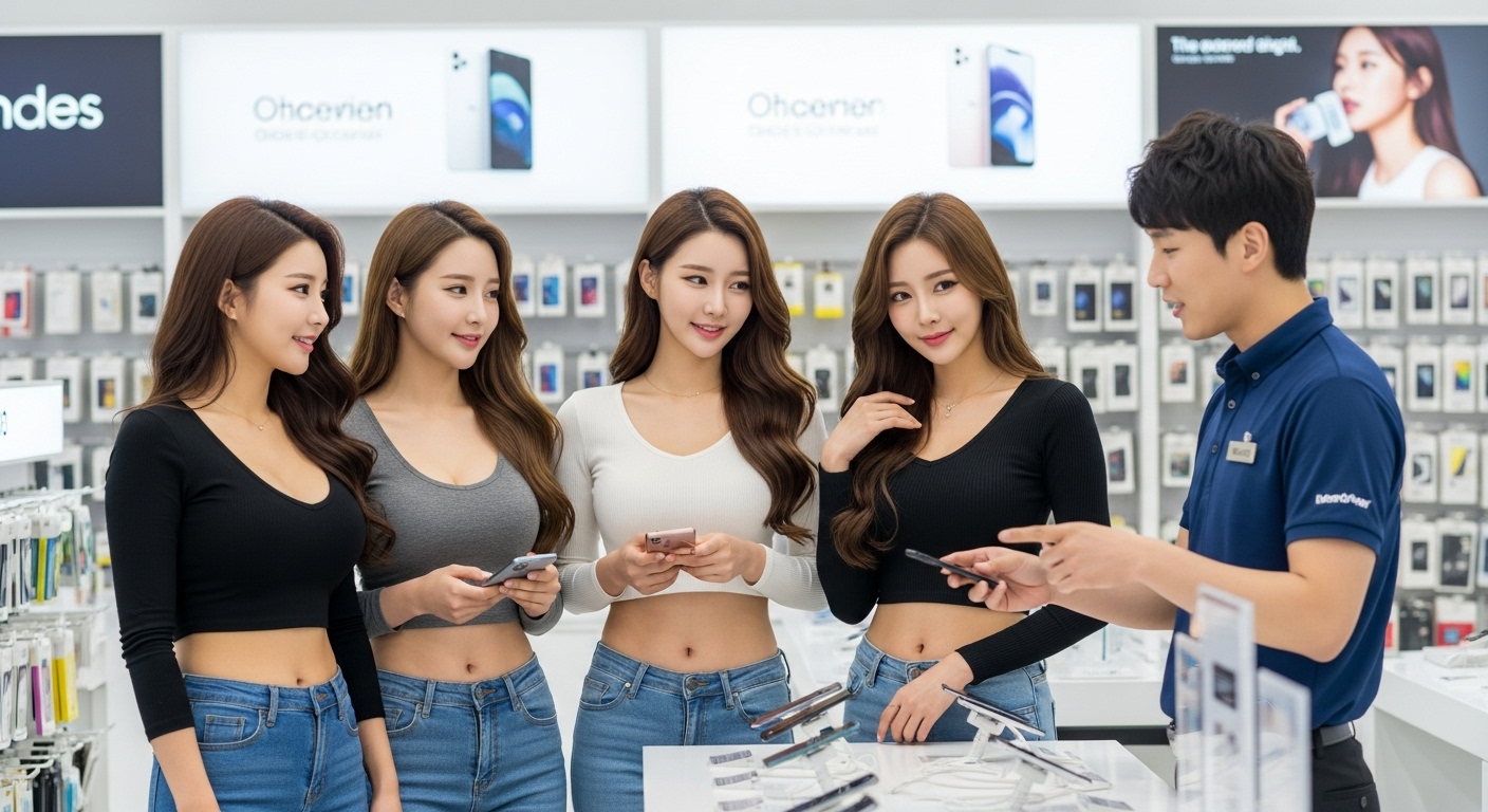 휴대폰 매장에 들린 여자들