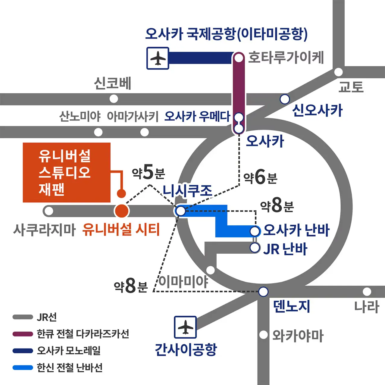 오사카 역(우메다 역)에서 USJ에 가는 방법 및 거리는?
