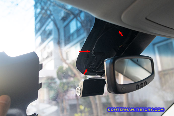 올란도 룸미러 커버 블랙박스 전선 정리