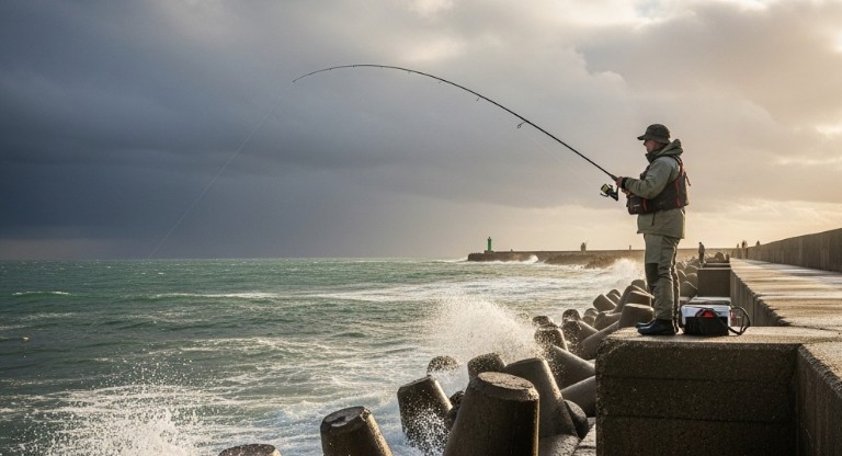 방파제에서 랜딩하는 사진