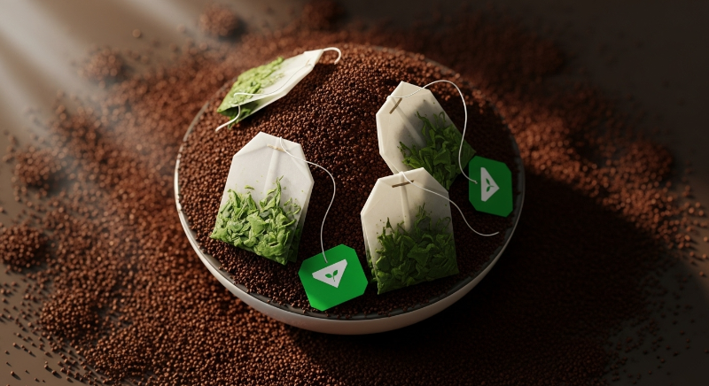 향긋한 커피 찌꺼기와 녹차 티백