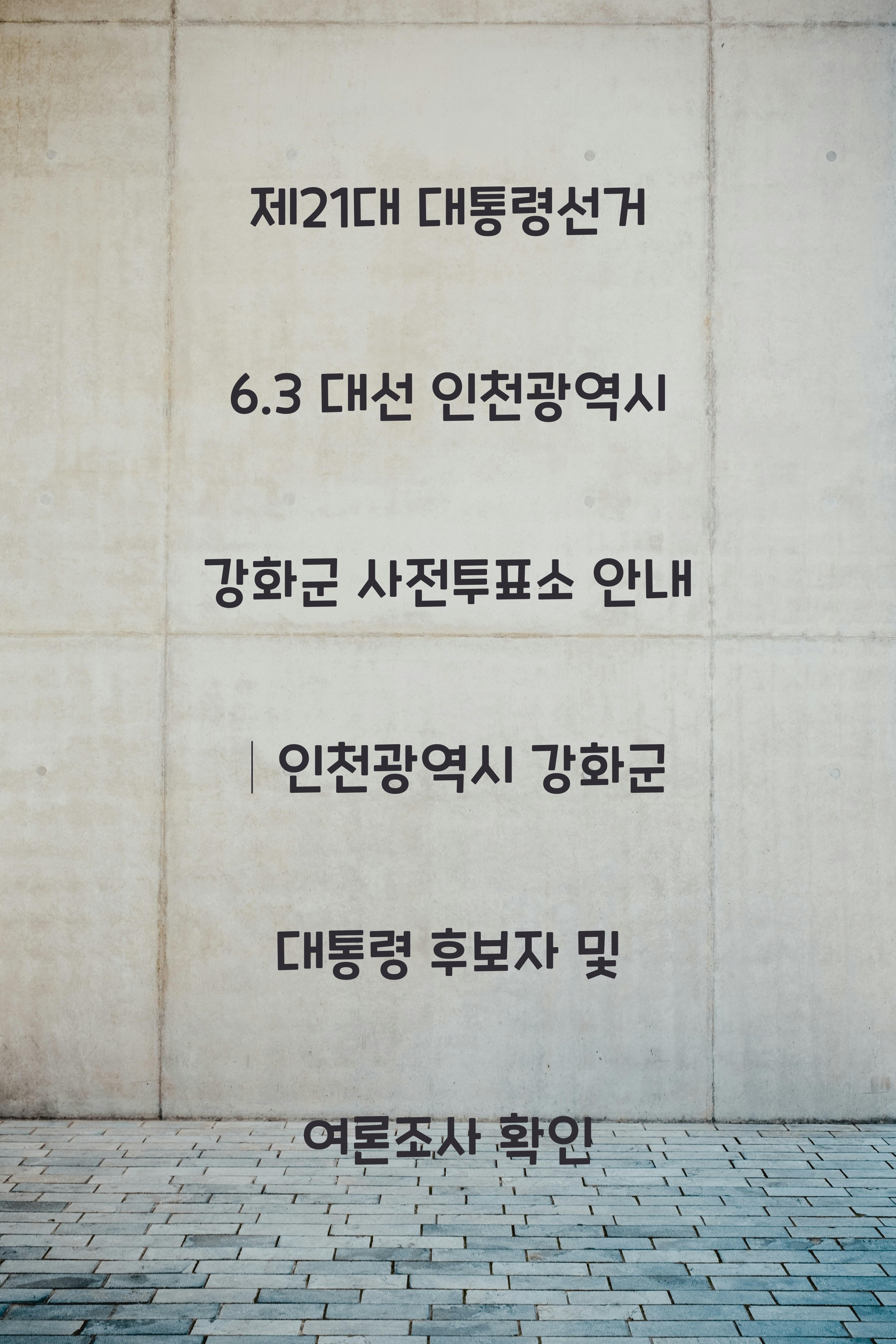 제21대 대통령선거 6.3 대선 인천광역시 강화군 사전투표소 안내 │인천광역시 강화군 대통령 후보자 및 여론조사 확인