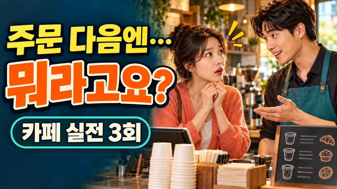 카페에서 커피를 주문하고 직원 질문에 답하는 손님