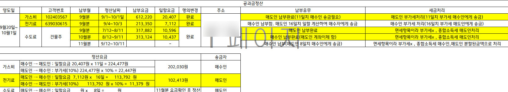 세무처리 및 공과금 정산