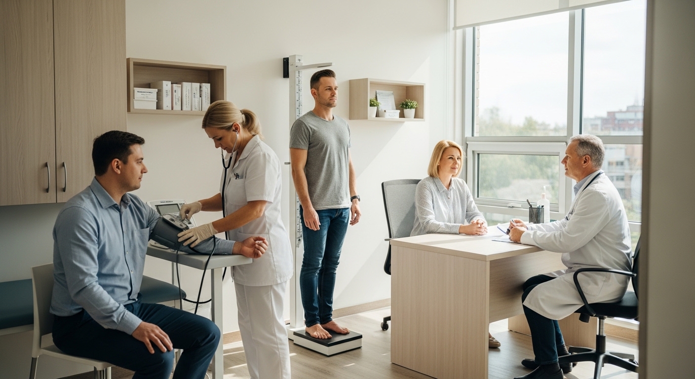 건강검진을 받고 있는 사람들의 모습 사진