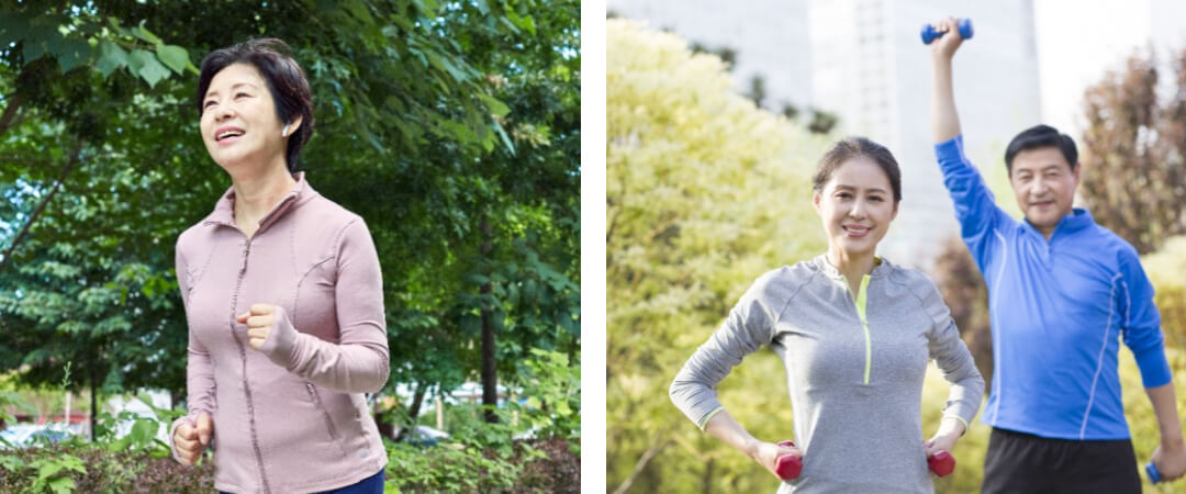 중년 남녀가 운동하는 사진