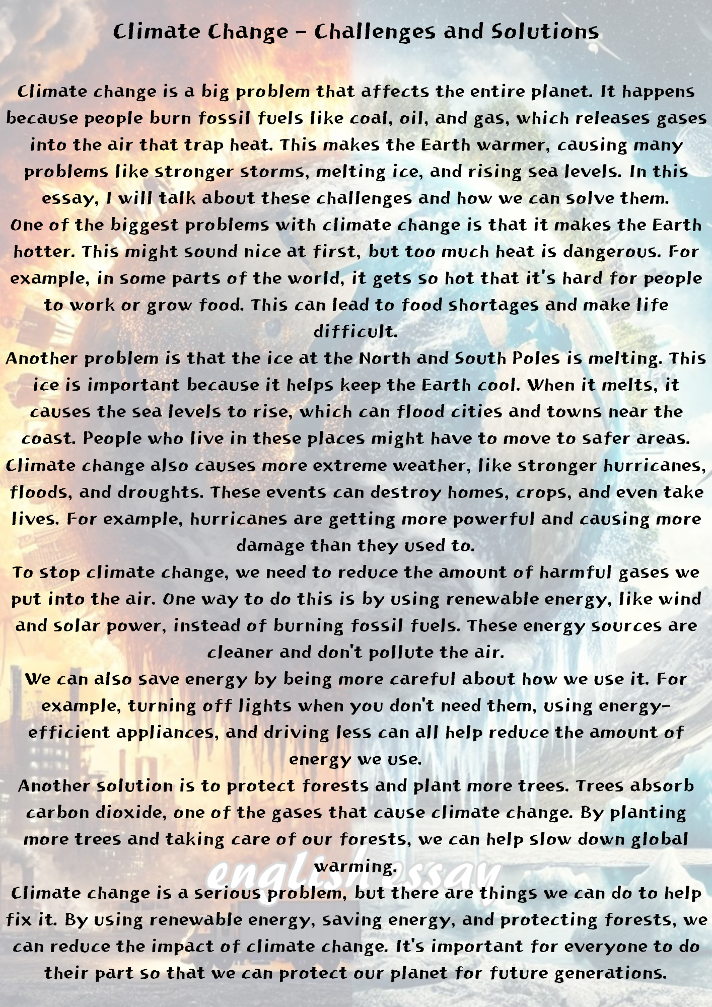 Advanced English Essay Example: Climate Change - Challenges and Solutions고급 영어 에세이 예시: 기후 변화 - 도전과 해결책