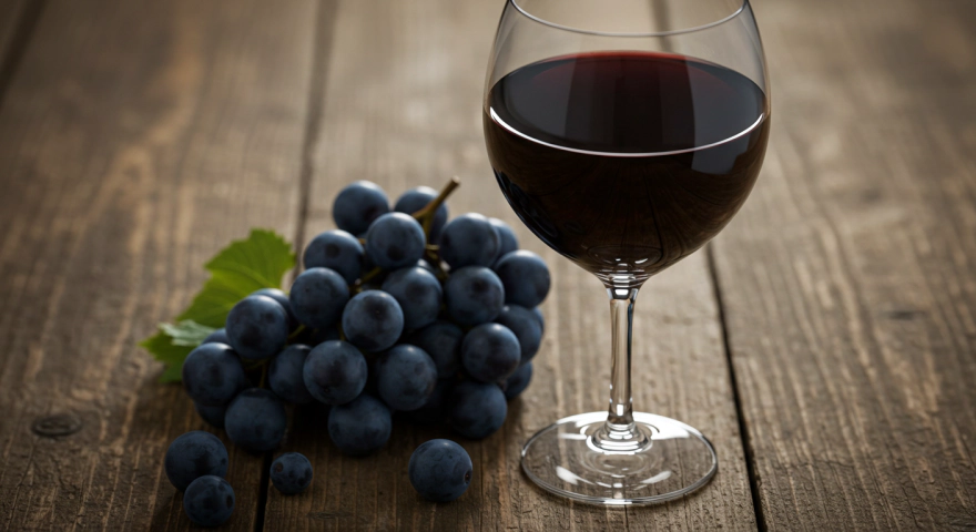 레스베라톨 효과를 상징하는 포도와 와인잔