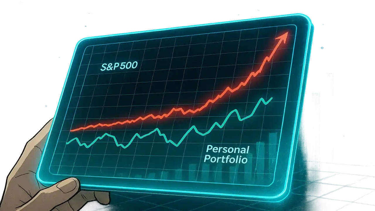 더리치 앱 백테스팅 화면에서 S&P 500과 개인 포트폴리오 수익률을 비교하는 그래프