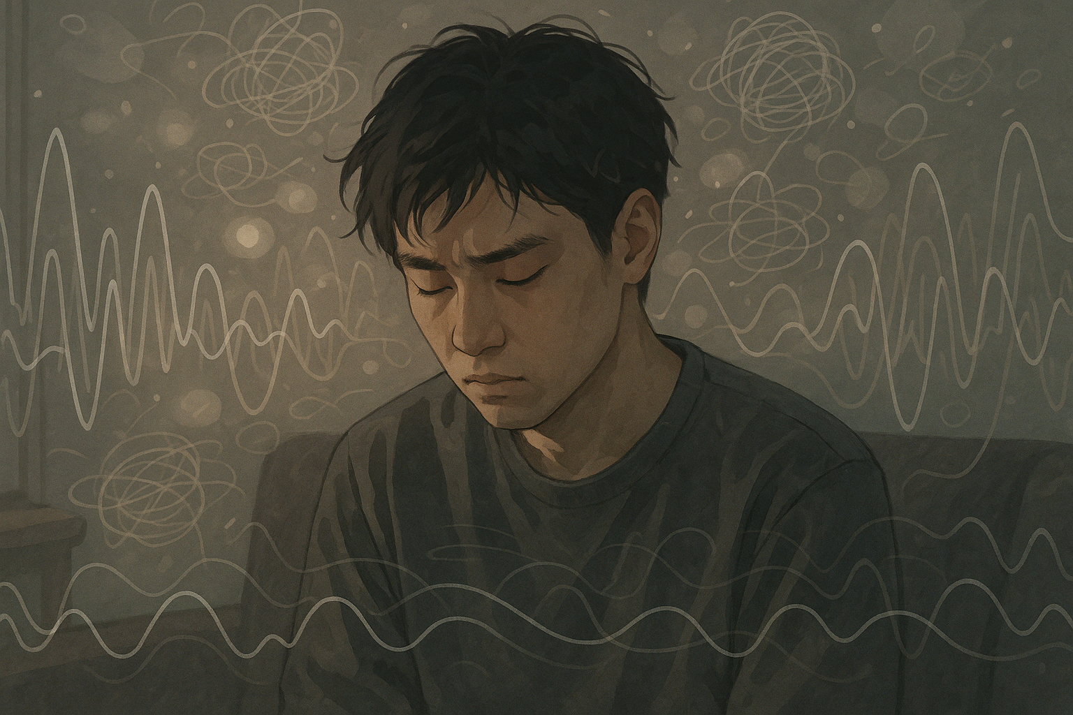 매우 예민한 사람이 겪는 내적인 상태를 나타내는 일러스트