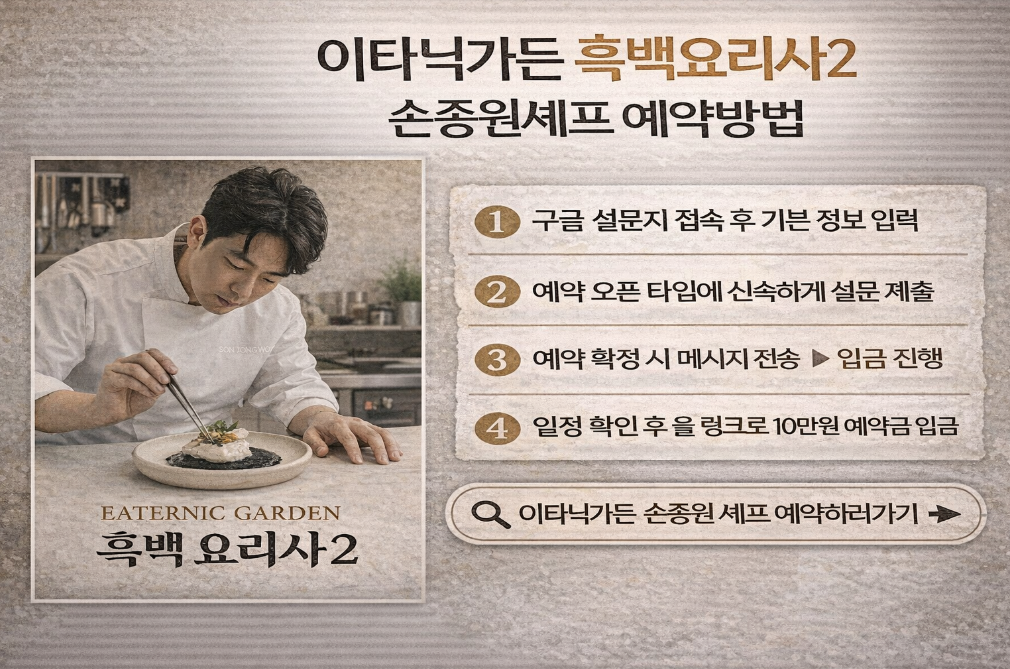 흑백요리사2 손종원셰프 이타닉가든 예약 100% 성공하는 법