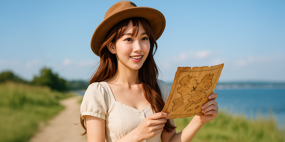 꿈속에서 보물지도를 손에 넣어 보물을 찾으려고 떠날준비하는사람