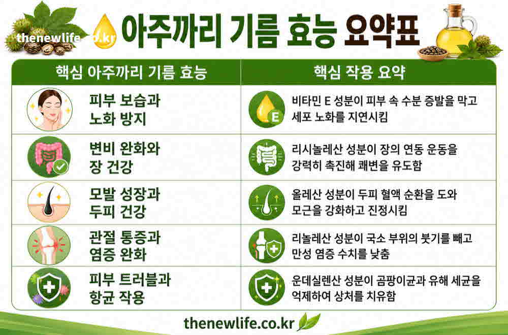 아주까리기름 효능 요약표