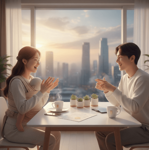 출산 공제에 대해 기뻐하는 부부