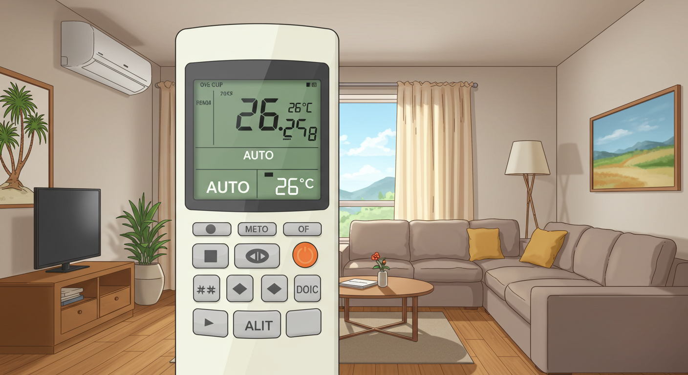 에어컨 리모컨의 자동 운전 설정 모습