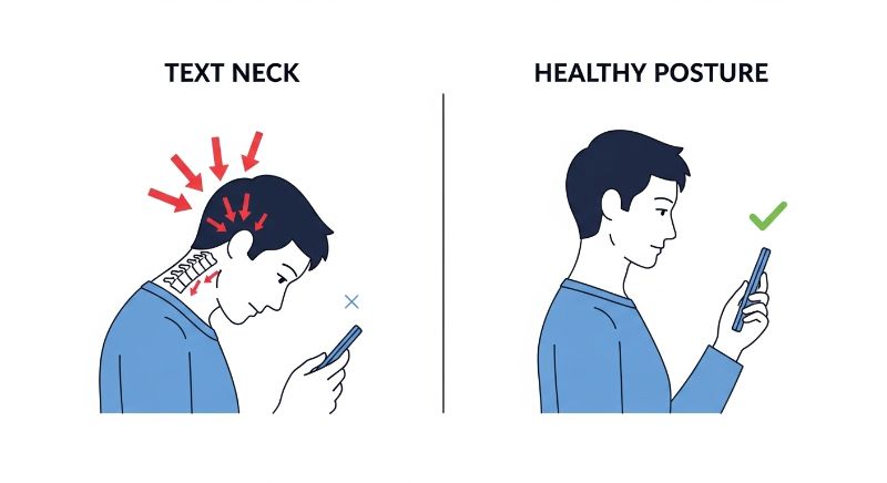 스마트폰 사용 자세와 거북목 증후군 설명