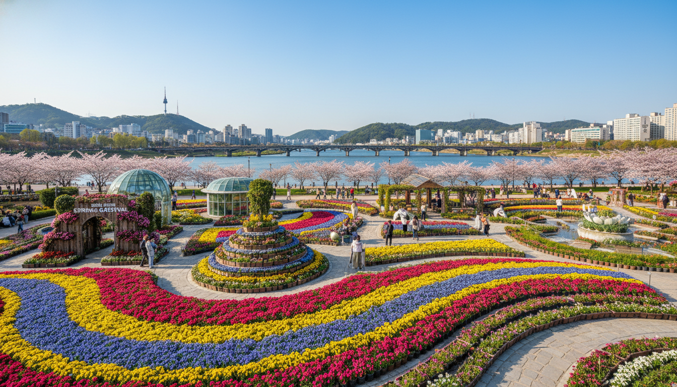 2026 서울국제정원박람회가 열리는 화려하고 아름다운 뚝섬 한강공원의 전경