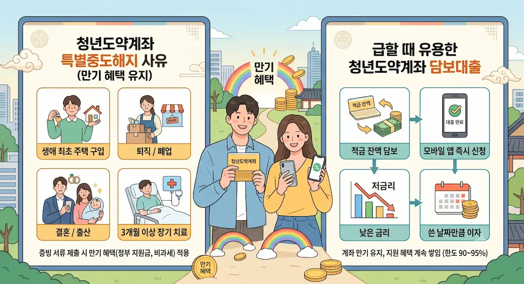 청년도약계좌 중도해지 방지 조건 및 담보대출 활용법 완벽 정리 일러스트 이미지