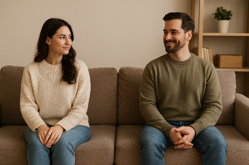 거리 두고 앉은 커플