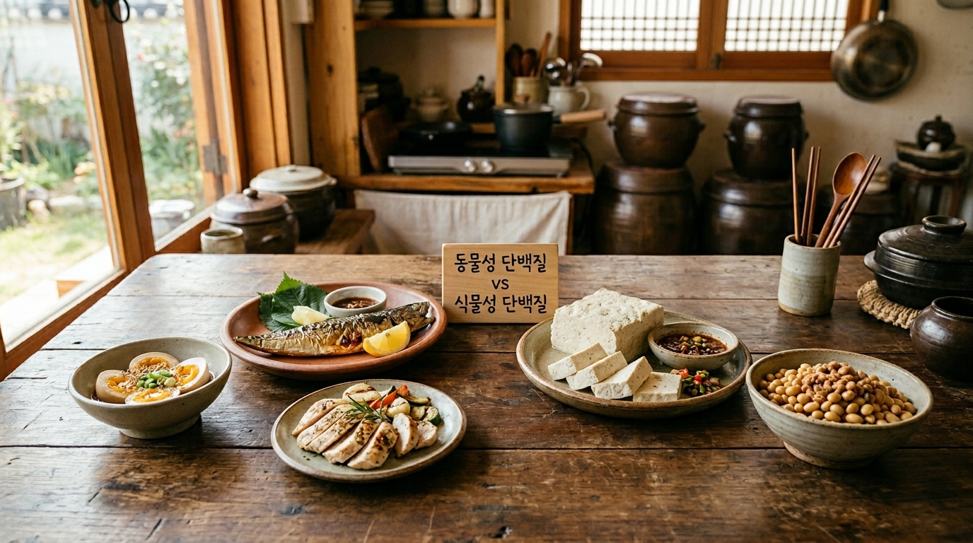 동물성 단백질과 식물성 단백질 비교 식품 배열