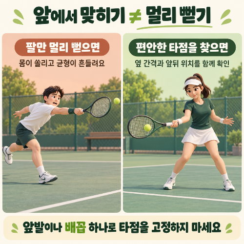 포핸드 타점은 몸 앞이라는데, 앞발과 배꼽 중 어디를 봐야 할까?