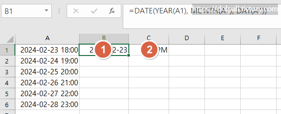 날짜 함수 이용하여 날짜와 시간 나누기