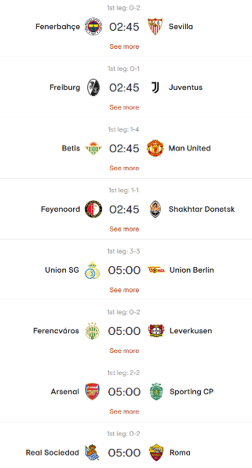 22/23 시즌 UEFA 유로파리그 16강 2차전 경기 일정