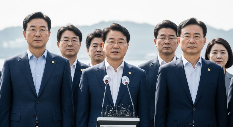 정책 브리핑 중 마이크 앞에 선 정부 관계자