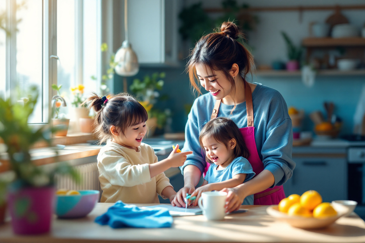 전업주부 아이 양육하는 모습