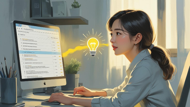 검색 엔진 최적화의 중요성을 깨닫고 새로운 시작을 다짐하는 여성 블로거