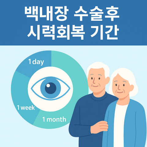 백내장 시력회복 기간을 원형 타임라인으로 설명한 시니어 부부