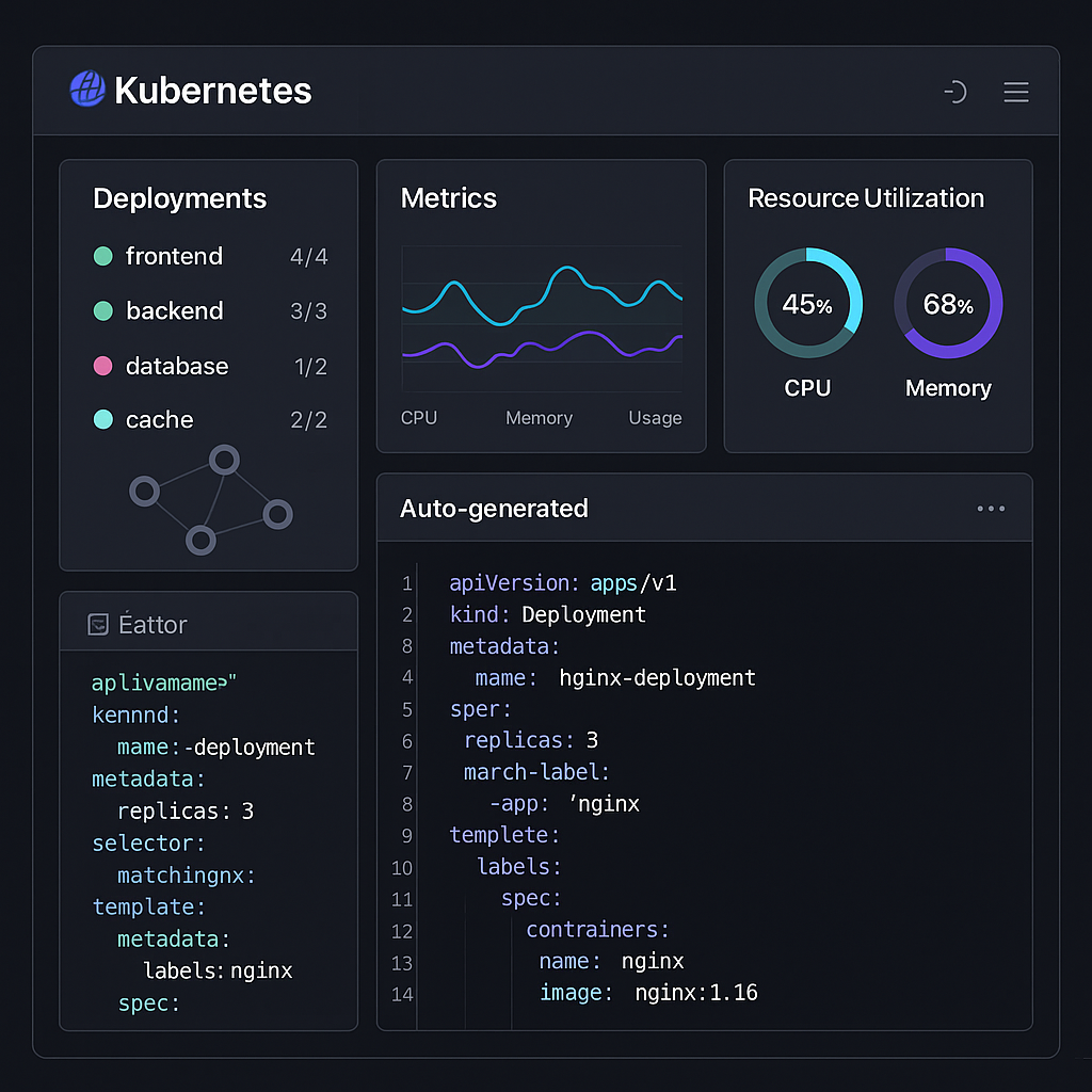 Kubernetes 클러스터 모니터링 대시보드와 자동 생성된 매니페스트 파일들