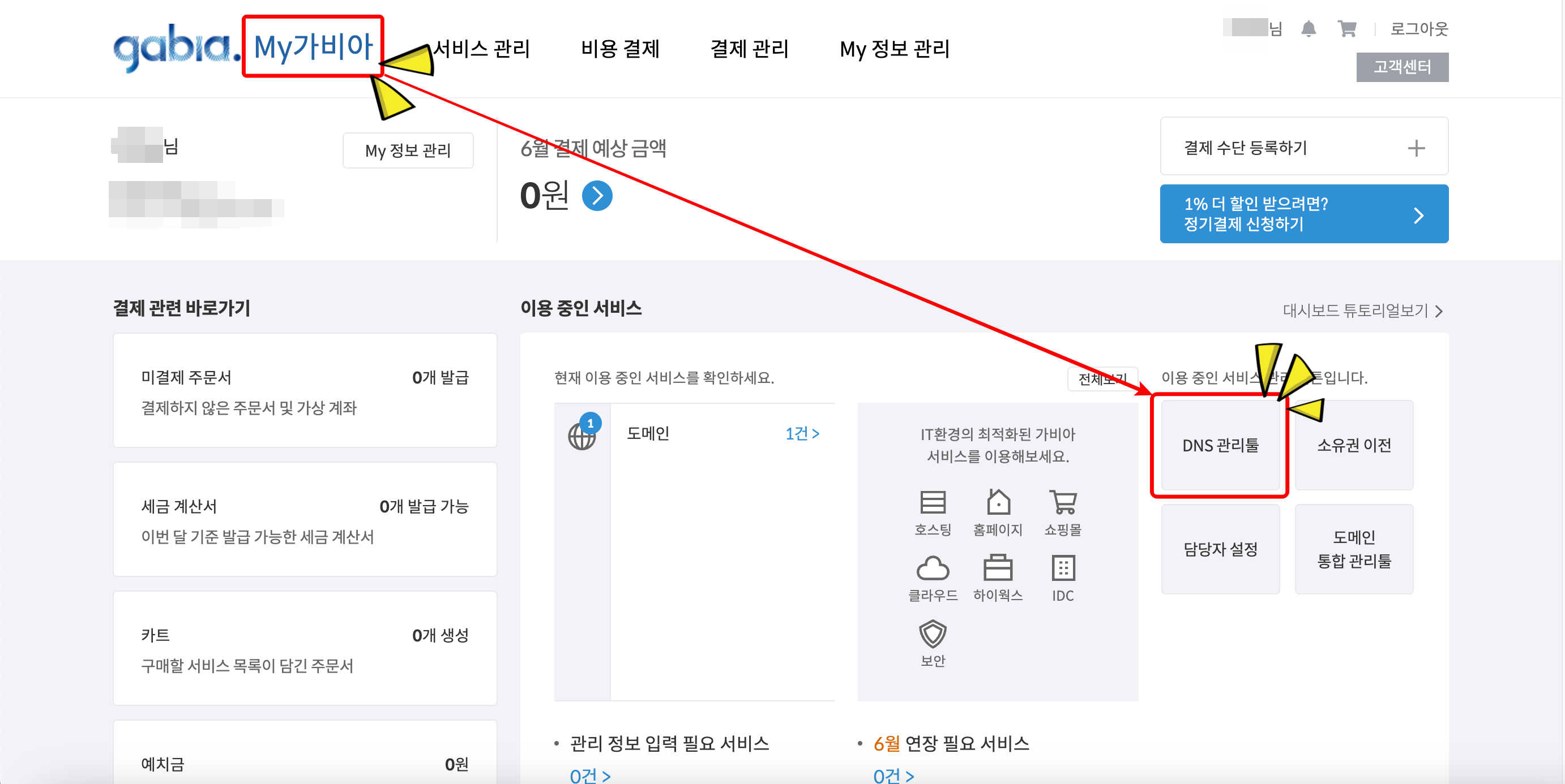 가비아 DNS 관리툴 이동