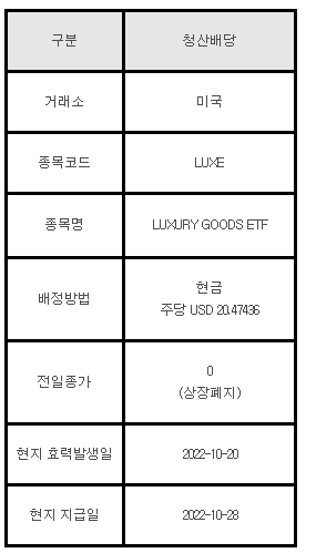 미국주식 청산배당 안내 LUXE