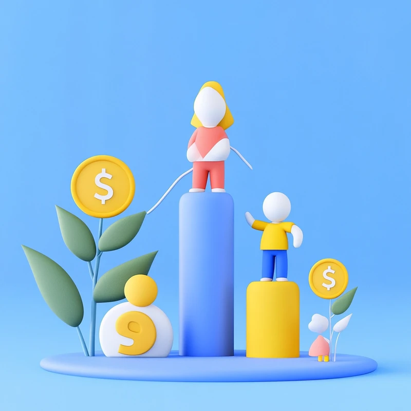 연금 ETF 배당 수익이 안정적으로 상승하는 그래프와 함께 동전, 가족 아이콘이 어우러진 안정적 미래 연출, 무역전쟁, 안정 수익, 배당형 ETF, 재테크, 노후자산