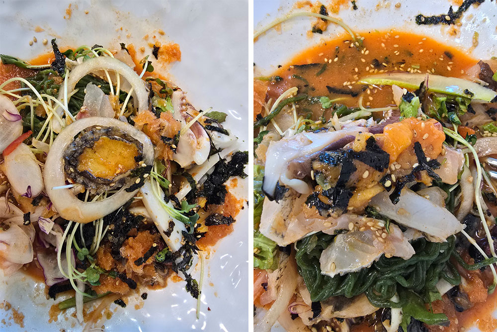 비빔밥처럼 쓱쓱 비벼 바로 촬영했어요.
비벼낸 직후, 한 컷!