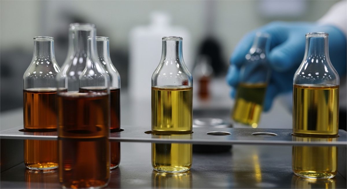 항공유 샘플을 시험하는 실험실 분위기를 담은 장면 